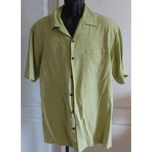 Mens Tasso Elba 100% Silk Pale Green Jacquard Print Shirt Size Large Hawaiian